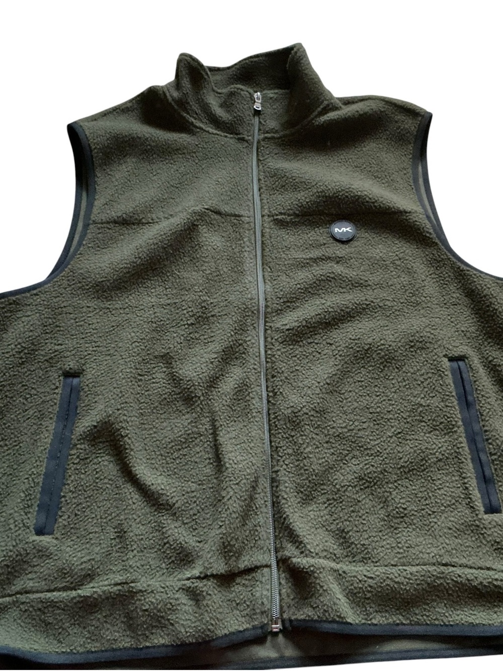 Michael kors men’s olive green fleece full zip vest logo size xxl